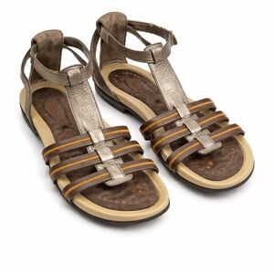 ECCO Women's Silver Strappy Sandals Size 40 EUC Hippie Boho
